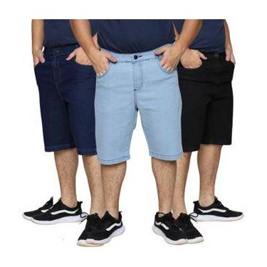 Imagem de Kit 3 Bermudas Jeans Tradicional Masculina Algodão e Elastano Slim Pre