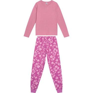 Imagem de Pijama Feminino Meia Malha Manga Longa Malwee Ref. 117595, Rosa, M