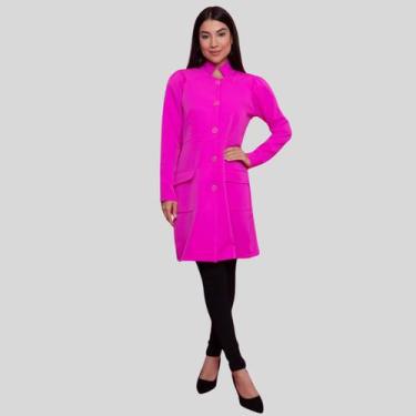 Imagem de Jaleco Feminino Maria Pink Gola Alta Manga Longa Botões E Bolsos Em Al