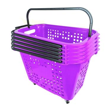 Imagem de Kit 5 Cestas De Compras Com Rodas 40L Lilás