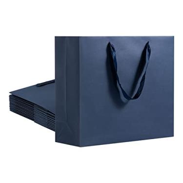 Imagem de Umoofine Large Navy Blue Gift Bag with Ribbon Handles 12 Pack, 12.6x4.5x11 inches Extra Large Navy Gift Bag , Reusable Heavy Duty Kraft Navy Blue Kraft Bag Paper Bags Bulk for Shopping, Wedding, Party, Gift, Retail