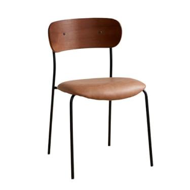 Imagem de XINCHANG Cadeira de jantar moderna de madeira com moldura de ferro - empilhável, confortável e design que economiza espaço (almofada de assento marrom)