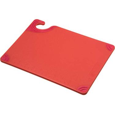 Imagem de San Jamar Tábua de corte de plástico Saf-T-Grip com gancho de segurança, 23 x 30 x 1 cm, vermelha - (pacote com 6)