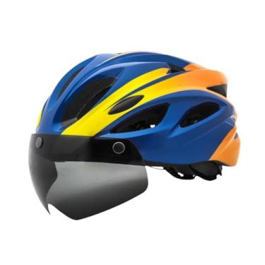 Imagem de Colaxi Capacete de bicicleta capacete de ciclista leve masculino feminino motociclista com viseira removível ajustável capacete de bicicleta de estrada, Azul Amarelo