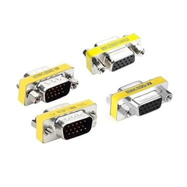 Imagem de LuoQiuFa 4 peças VGA SVGA HD15 macho-macho/fêmea para fêmea mini conversor de gênero adaptador de cabo conector