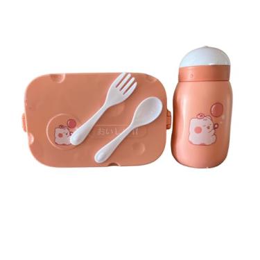 Imagem de Kit Marmita Lancheira + Garrafa Infantil Com divisória Escolar (Rosa)