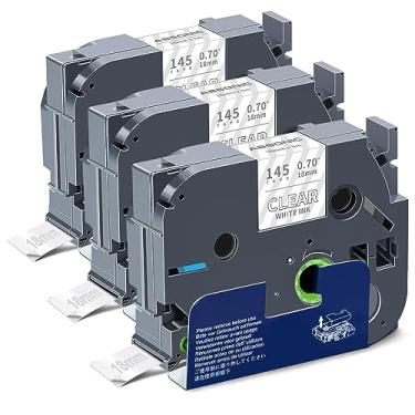 Imagem de Absonic Pacote com 3 fitas adesivas Tze-145 18 mm branco sobre transparente compatível com Brother Tze145 Tz-145 P Touch Tze Tz Tape 18 mm 1.8 cm branco laminado em transparente 3/10.2 cm para PTD410