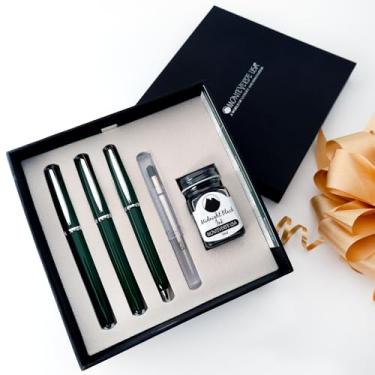Imagem de Monteverde EUA Aldo Domani conjunto de 3 + 2 peças verde | fonte, esferográfica, ponta extrafina, caixa de presente grande de luxo com refil de gel e frasco de tinta grátis