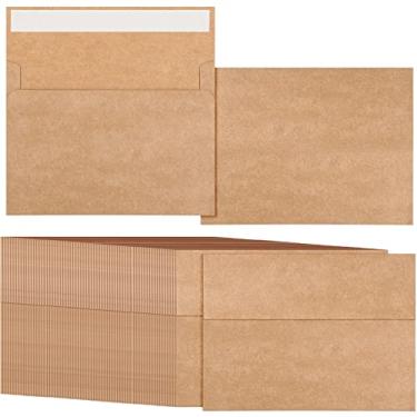 Imagem de Pacote com 300 envelopes A7 a granel autoadesivos A7 envelopes para convite de papel kraft envelopes de papel kraft para fotos de convites de casamento, 14 x 19 cm (marrom)