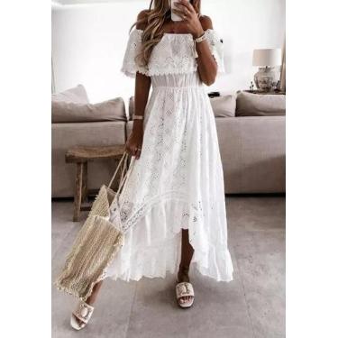 Imagem de C0502-Vestido Feminino Branco Laise Lese Festa Noivas Réveillon - Xumi