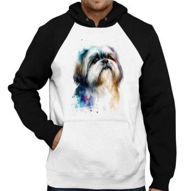 Imagem de Moletom Cachorro Shih Tzu Watercolor - Foca na Moda, Branco, Preto, G