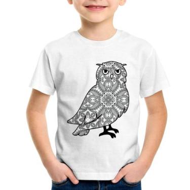 Imagem de Camiseta Infantil Coruja Mandala - Foca na Moda, Branco, 8