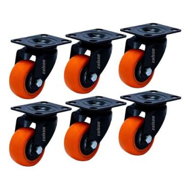Imagem de Kit 6 Rodízio Linha Black Placa 50mm Sem Freio 300kg Laranja - Colson