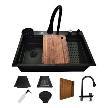 Imagem de Cuba gourmet torneira cascata lavador de copos e acessórios preta - ST