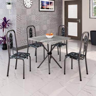 Imagem de Conjunto de Mesa Tubular 70cm X 70cm Tampo Granito Topázio com 4 Cadeiras Lívia Preto /Prata