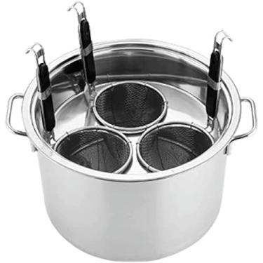 Imagem de Panela de aço inoxidável de 3/4/5 furos com cesta de inserção de filtro, conjunto de panela de bolinho de macarrão e vegetais para cozinha doméstica, restaurante, ferramenta de cozinha, 3 furos