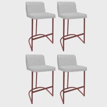 Imagem de Kit 04 Banquetas Com Encosto Noah Luxo Confort Bistrô Cozinha Ferro Bronze Corino Branco - Ahz Móveis