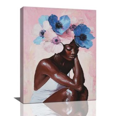 Imagem de Taimeng Linda arte de parede para decoração de tela de mulheres africanas, imagens de flores para decoração de parede de quarto de escritório para sala de estar, pintura de banheiro, impressões