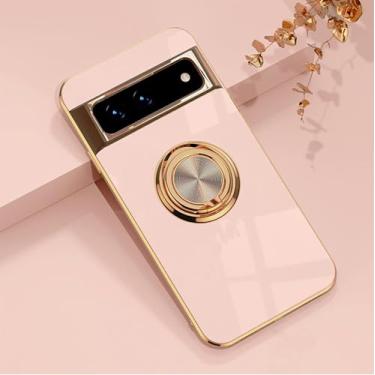 Imagem de Eiyikof Capa compatível com Google Pixel 7 Pro com anel magnético ajustável, borda dourada banhada e proteção à prova de choque de luxo para Google Pixel 7 Pro, capa para mulheres e homens - rosa