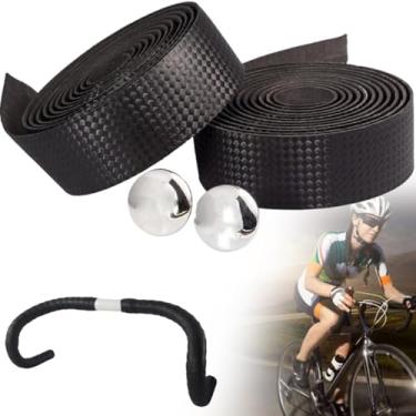 Imagem de 1 par de tiras de guidão de bicicleta de fibra de carbono antiderrapante cinto de esponja fita de barra de bicicleta fita de barra de bicicleta com plugues de barra (preta) fita de bicicleta
