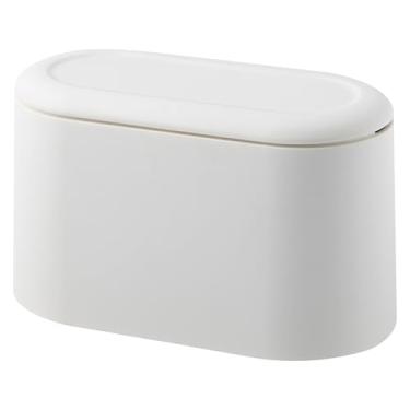 Imagem de Lixeira de mesa, mini lata de lixo de plástico de 2L, lixeira pequena removível com tampa tipo prensa, mini lixeira antiderrapante para quarto, cozinha, cômoda, mesa de escritório, mini lixeira com