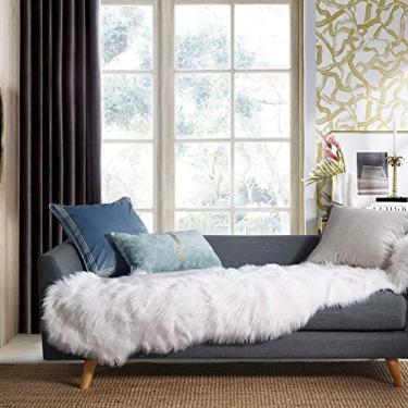 Imagem de Ashler Tapete de pele sintética, tapete felpudo fofo ultra macio 6 x 18 m tapete de pele de carneiro, tapete felpudo branco lavável na máquina, tapetes decorativos de berçário para quarto, quarto de crianças, sala de estar