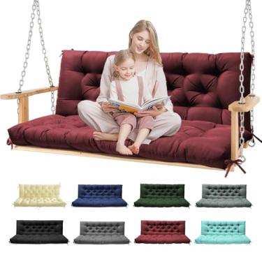 Imagem de Tycdiose Almofadas de balanço de varanda, almofadas de balanço de pátio à prova d'água para móveis ao ar livre almofadas espessas de banco de balanço de 2 a 3 lugares com laços para balanço de pátio