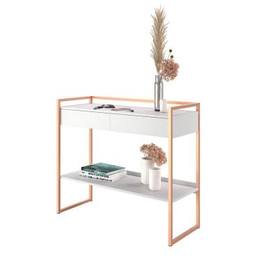 Imagem de Aparador Moderno Estilo Industrial 2 Gavetas Branco Cobre