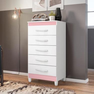Imagem de Cômoda Milady Branco Flex Rosa Titanium Azul 5 Gavetas