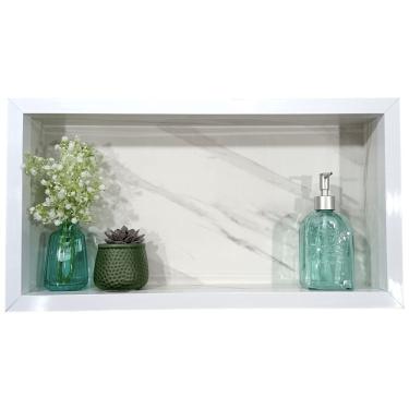 Imagem de Nicho Porcelanato Banheiro Prateleira Box Asti-marmo 9x30x60 Borda:branco