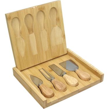 Imagem de Jogo 4 Peças Para Queijo Home&co Com Maleta Bambu Bambu Natural