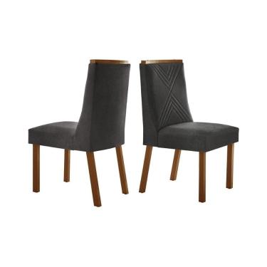 Imagem de Cadeira De Cozinha Montreal Kit 2 Un Madeira Capuccino Linho Grafite Rufato