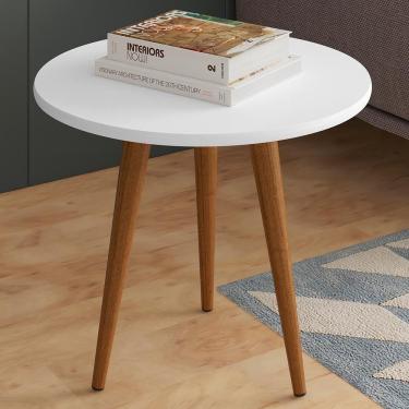 Imagem de Mesa Lateral Baixa Patrimar Star Branco Com Cedro