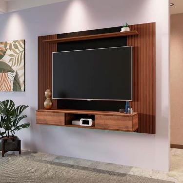 Imagem de Painel Nevada Ii Com 176 Cm Para Tv Até 75 Polegadas Artely Pinho Ripado-preto