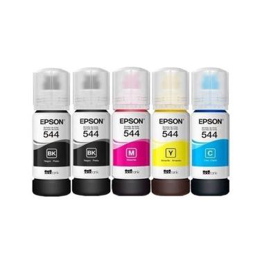 Imagem de Kit 5 Tintas Epson 544 T544 Original 2 Preto , 1 Ciano , 1 Amarelo , 1 Magenta L-3110 L-3150 L-3250 - Refill