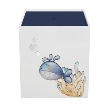 Imagem de Lixeira Kit Higiene MDF com Tampa Quarto Bebê Fundo do Mar - Neném na 