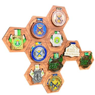 Imagem de Co2Beer, Porta Medalhas Hexagonal Amadeirado Kit 5 Und