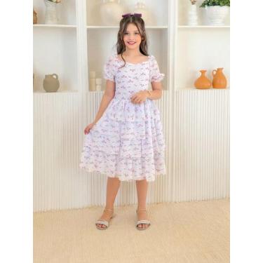 Imagem de Vestido Infantil Juvenil Floral Delicado Para Meninas Soltinho Manga C