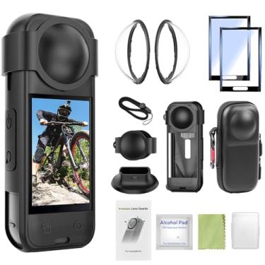 Imagem de Kit de acessórios 9 em 1 para Insta360 X5, incluído protetor de lente premium Insta 360 X5, estojo de transporte, pacote com 2 protetores de tela de filme de vidro temperado, capa protetora de