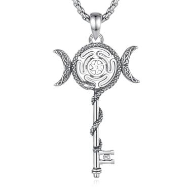 Imagem de EUDORA Colar de prata esterlina 925 Deusa Hecate/Nyx/Deusa da Lua Tripla/Roda de Hecate Chaveiro Medalha para Mulheres Joias de Amuleto Presentes para Mulheres, 51 cm + 5 cm, Prata esterlina, Sem