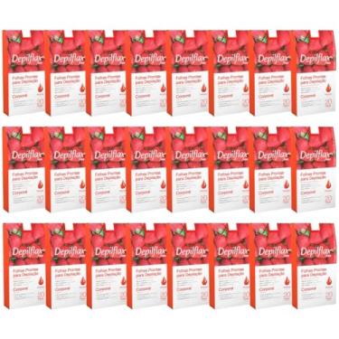 Imagem de Kit Depilflax 24 Caixas Folhas Prontas Cera Depilatória Depilação Corporal Depilflax Morango
