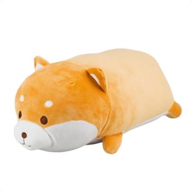 Imagem de Pelúcia Almofada Urso Amarelo Deitado Cilíndrico Para Dormir Abraçado Macio Fofo 30cm Grande Corpo Antialérgico Urso deitado Almofada macia Pelúcia para dormir Almofada grande (Laranja/Branco)