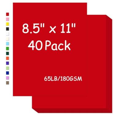 Imagem de Cartolina 8,5 x 5,3 kg, papel vermelho, capa de 180 g/m² para impressora, papel de cartão de cópia para impressão, convites, etiquetas de presente, cartão de Natal (vermelho, 40 folhas)