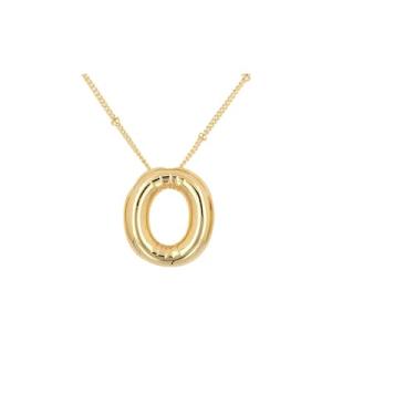 Imagem de Colar com letras de bolhas , pingente de alfabeto com inicial de balão banhado a ouro 18 k Joias para meninas adolescentes, Cobre, Sem Pedra Preciosa