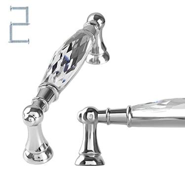 Imagem de JINGDI Pacote com 2 puxadores de gaveta para móveis ou armários de cozinha de liga de zinco com furo a furo de 13 cm puxador de gaveta de cristal prateado transparente