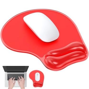 Imagem de Laokiiy Mouse pad com descanso de pulso de gel, suporte de pulso ergonômico e confortável para laptop, mouse para alívio da dor com base de poliuretano antiderrapante para escritório e casa, vermelho