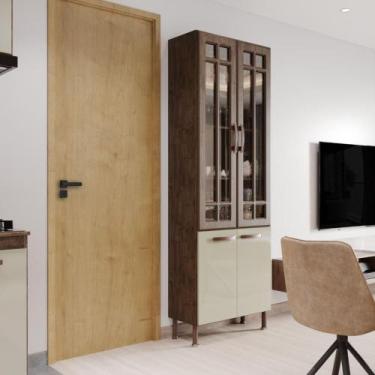 Imagem de Paneleiro Duplo Modulado Com Vidro Fidelitá Lisboa 70cm 4 Portas Noce/