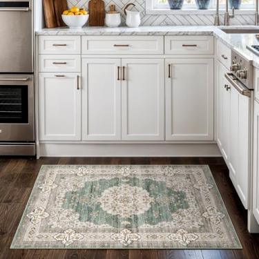 Imagem de Tapete pequeno lavável 2x3 para entrada: tapetes de área oriental vintage para interior tapete de porta resistente a manchas com suporte antiderrapante tapete fino de pilha baixa para banheiro (2x3