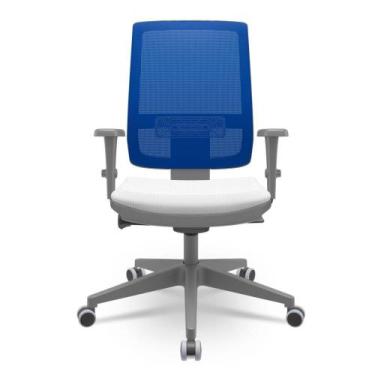 Imagem de Cadeira Brizza Diretor Grafite Tela Azul Assento Aero Branco Base Auto