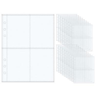 Imagem de Capas para cartões fotográficos A5, 20 peças de protetores de lençol fosco, 6 x 9 cm, 4 bolsos para cartões de fotos, páginas de refil de álbum de fotos PP para fichário de 6 anéis (quebrado, A5-4